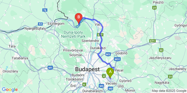 Map: Budapest Airport (BUD), Ferihegy, Liszt Ferenc to Nagymaros