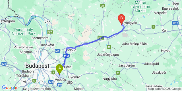 Map: Budapest Airport (BUD), Ferihegy, Liszt Ferenc to Nagyréde