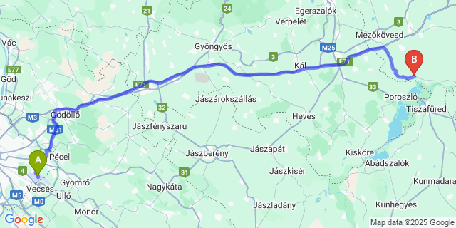 Map: Budapest Airport (BUD), Ferihegy, Liszt Ferenc to Négyes