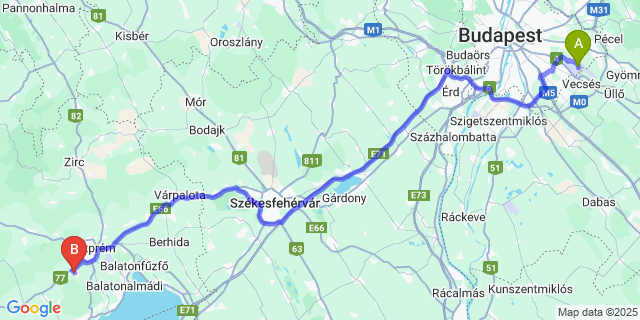 Map: Budapest Airport (BUD), Ferihegy, Liszt Ferenc to Nemesvámos