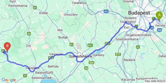 Map: Budapest Airport (BUD), Ferihegy, Liszt Ferenc to Németbánya