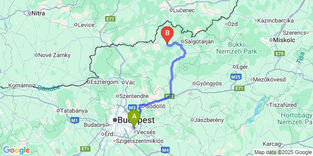 Map: Budapest Airport (BUD), Ferihegy, Liszt Ferenc to Nógrádmegyer