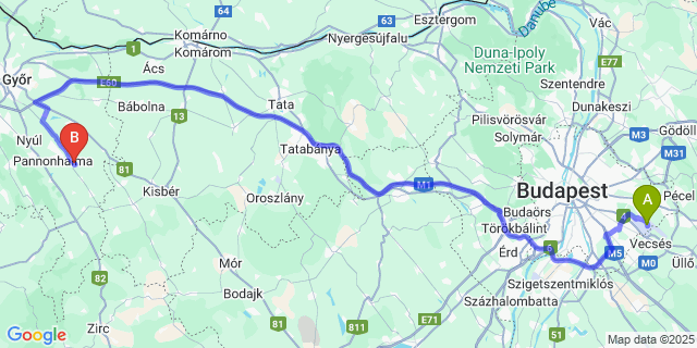 Map: Budapest Airport (BUD), Ferihegy, Liszt Ferenc to Nyalka