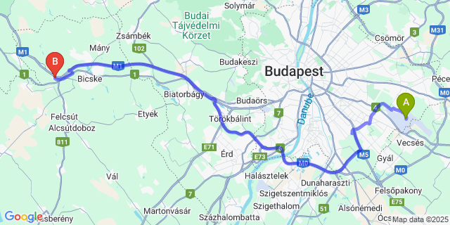 Map: Budapest Airport (BUD), Ferihegy, Liszt Ferenc to Óbarok