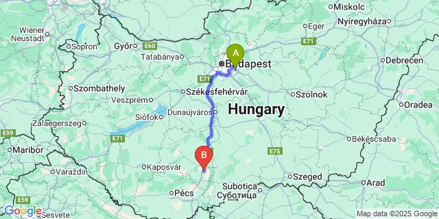 Map: Budapest Airport (BUD), Ferihegy, Liszt Ferenc to Őcsény