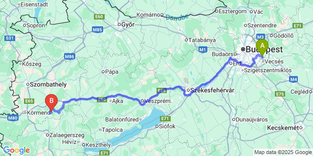 Map: Budapest Airport (BUD), Ferihegy, Liszt Ferenc to Olaszfa