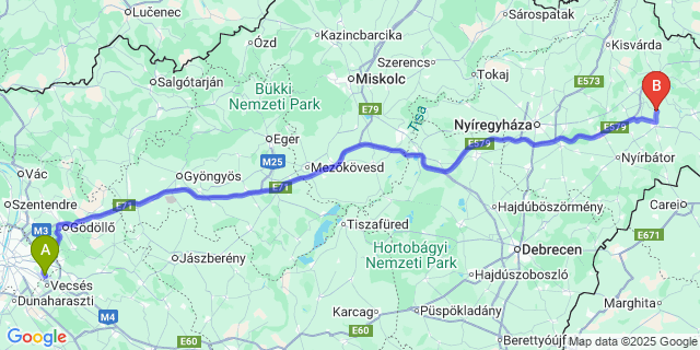 Map: Budapest Airport (BUD), Ferihegy, Liszt Ferenc to Ópályi