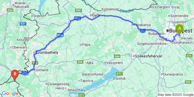 Map: Budapest Airport (BUD), Ferihegy, Liszt Ferenc to Orfalu