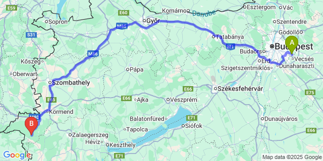 Map: Budapest Airport (BUD), Ferihegy, Liszt Ferenc to Őriszentpéter