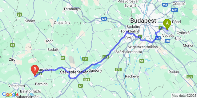 Map: Budapest Airport (BUD), Ferihegy, Liszt Ferenc to Öskü