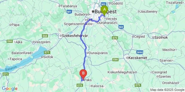Map: Budapest Airport (BUD), Ferihegy, Liszt Ferenc to Paks