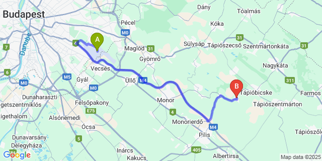 Map: Budapest Airport (BUD), Ferihegy, Liszt Ferenc to Pánd