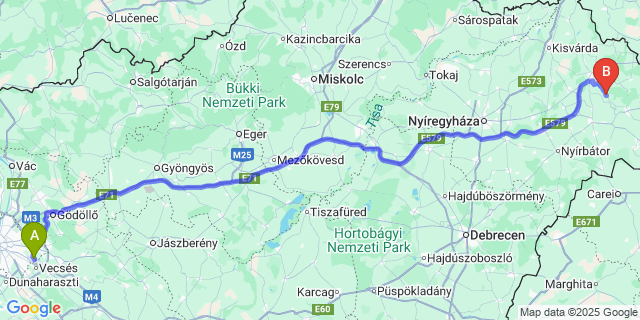 Map: Budapest Airport (BUD), Ferihegy, Liszt Ferenc to Panyola