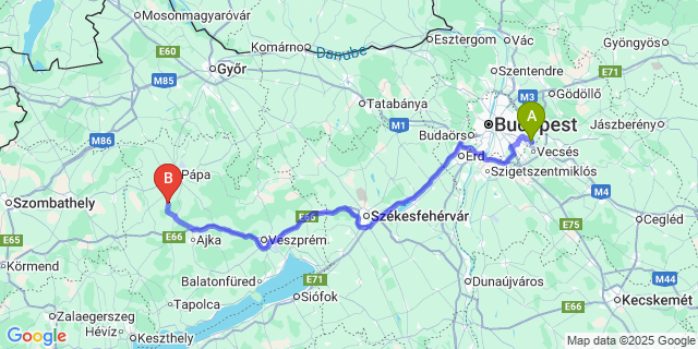 Map: Budapest Airport (BUD), Ferihegy, Liszt Ferenc to Pápasalamon