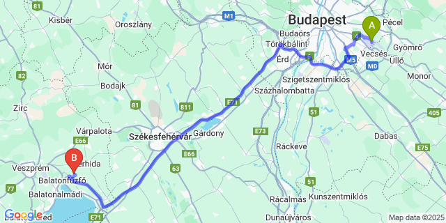 Map: Budapest Airport (BUD), Ferihegy, Liszt Ferenc to Papkeszi