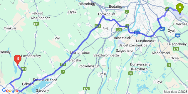 Map: Budapest Airport (BUD), Ferihegy, Liszt Ferenc to Pátka