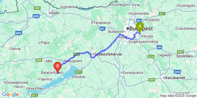 Map: Budapest Airport (BUD), Ferihegy, Liszt Ferenc to Pécsely