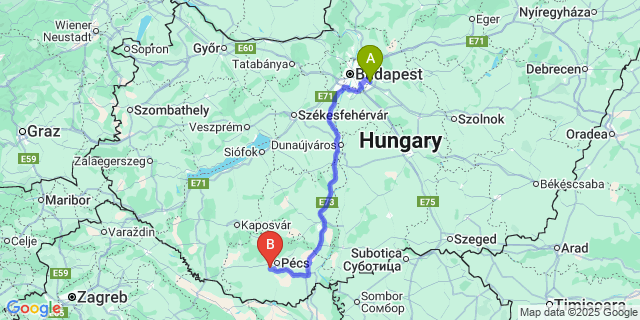 Map: Budapest Airport (BUD), Ferihegy, Liszt Ferenc to Pellérd