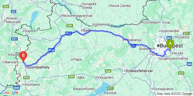 Map: Budapest Airport (BUD), Ferihegy, Liszt Ferenc to Perenye