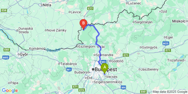 Map: Budapest Airport (BUD), Ferihegy, Liszt Ferenc to Perőcsény