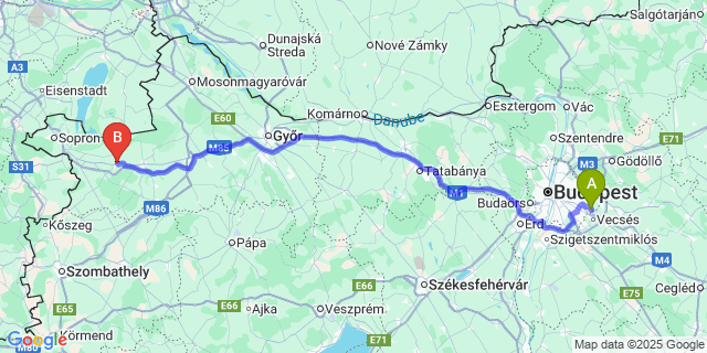Map: Budapest Airport (BUD), Ferihegy, Liszt Ferenc to Petőháza