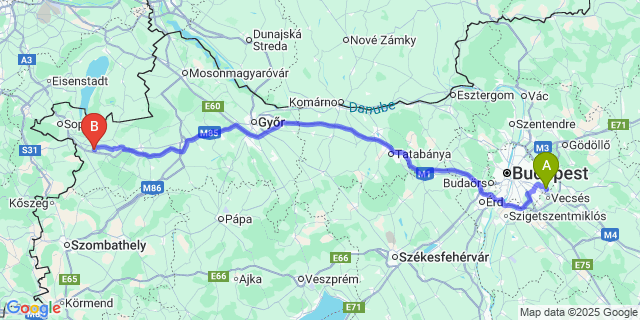 Map: Budapest Airport (BUD), Ferihegy, Liszt Ferenc to Pinnye