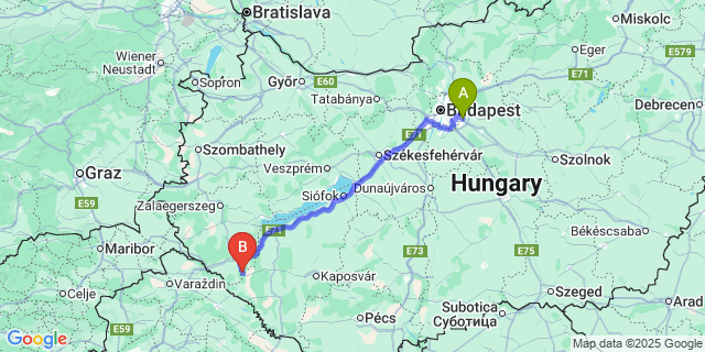 Map: Budapest Airport (BUD), Ferihegy, Liszt Ferenc to Pogányszentpéter