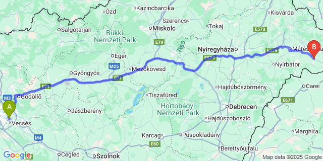 Map: Budapest Airport (BUD), Ferihegy, Liszt Ferenc to Porcsalma