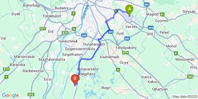Map: Budapest Airport (BUD), Ferihegy, Liszt Ferenc to Porka