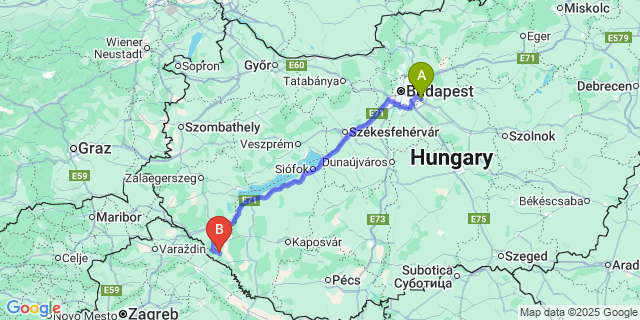 Map: Budapest Airport (BUD), Ferihegy, Liszt Ferenc to Porrogszentkirály
