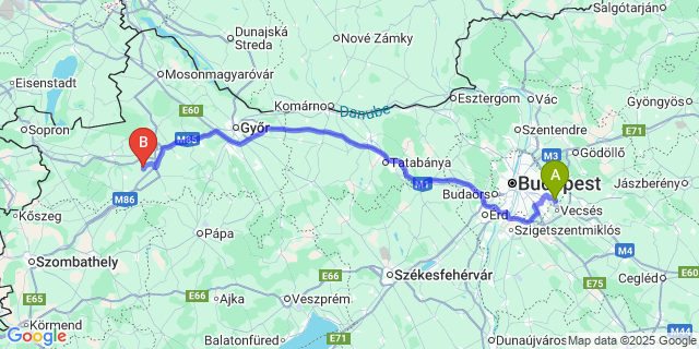 Map: Budapest Airport (BUD), Ferihegy, Liszt Ferenc to Potyond