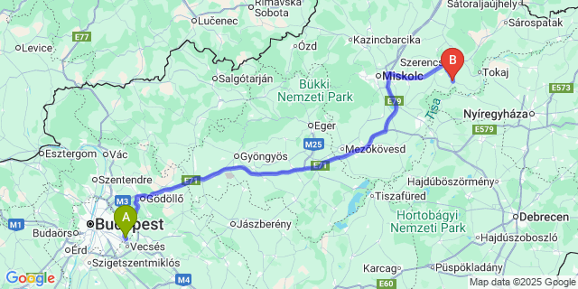 Map: Budapest Airport (BUD), Ferihegy, Liszt Ferenc to Prügy
