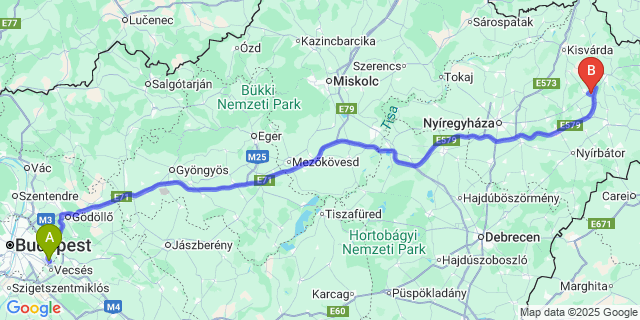 Map: Budapest Airport (BUD), Ferihegy, Liszt Ferenc to Pusztadobos