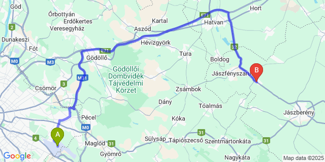 Map: Budapest Airport (BUD), Ferihegy, Liszt Ferenc to Pusztamonostor