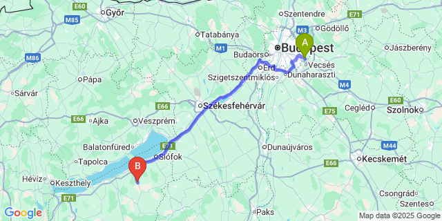 Map: Budapest Airport (BUD), Ferihegy, Liszt Ferenc to Pusztaszemes