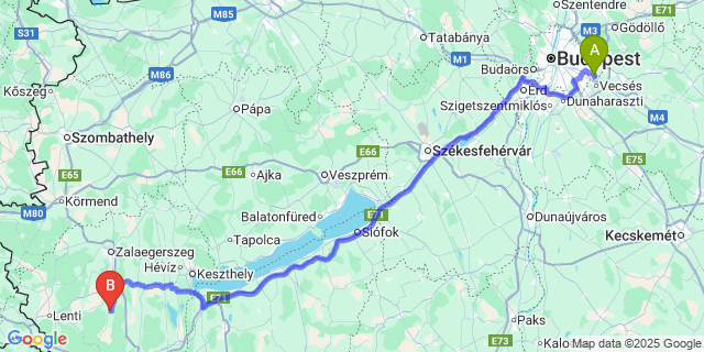 Map: Budapest Airport (BUD), Ferihegy, Liszt Ferenc to Pusztaszentlászló