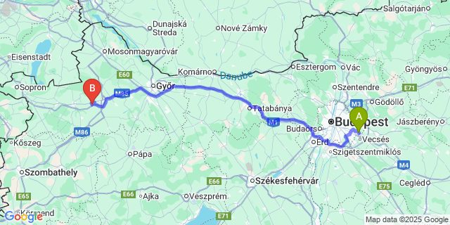 Map: Budapest Airport (BUD), Ferihegy, Liszt Ferenc to Rábatamási