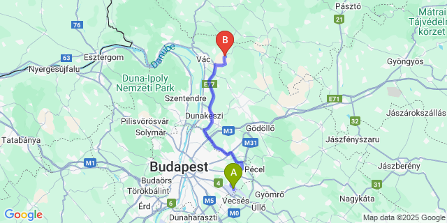 Map: Budapest Airport (BUD), Ferihegy, Liszt Ferenc to Rád