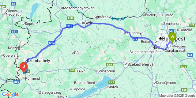 Map: Budapest Airport (BUD), Ferihegy, Liszt Ferenc to Rádóckölked