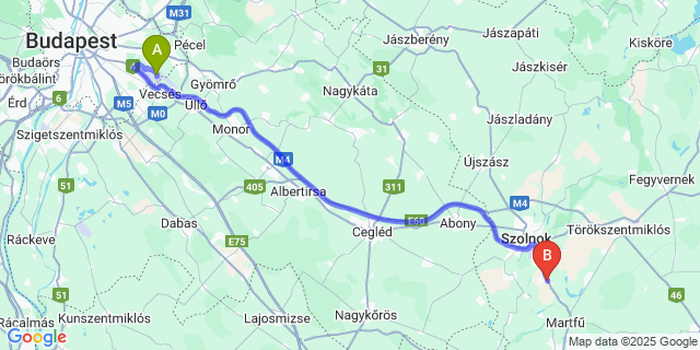 Map: Budapest Airport (BUD), Ferihegy, Liszt Ferenc to Rákóczifalva