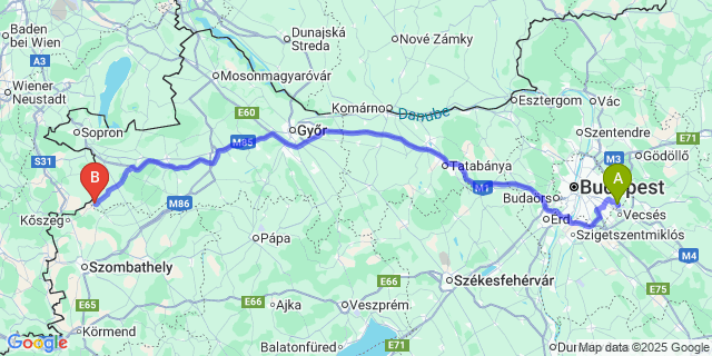 Map: Budapest Airport (BUD), Ferihegy, Liszt Ferenc to Répcevis