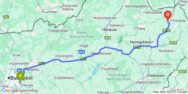 Map: Budapest Airport (BUD), Ferihegy, Liszt Ferenc to Rétközberencs