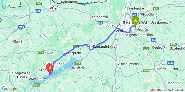 Map: Budapest Airport (BUD), Ferihegy, Liszt Ferenc to Révfülöp