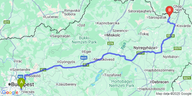 Map: Budapest Airport (BUD), Ferihegy, Liszt Ferenc to Ricse