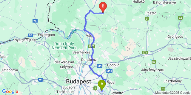 Map: Budapest Airport (BUD), Ferihegy, Liszt Ferenc to Romhány