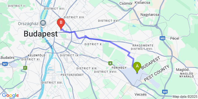 Map: Budapest Airport (BUD), Ferihegy, Liszt Ferenc to Rooftop City Residence