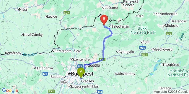 Map: Budapest Airport (BUD), Ferihegy, Liszt Ferenc to Ságújfalu