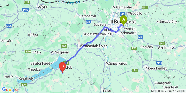 Map: Budapest Airport (BUD), Ferihegy, Liszt Ferenc to Ságvár