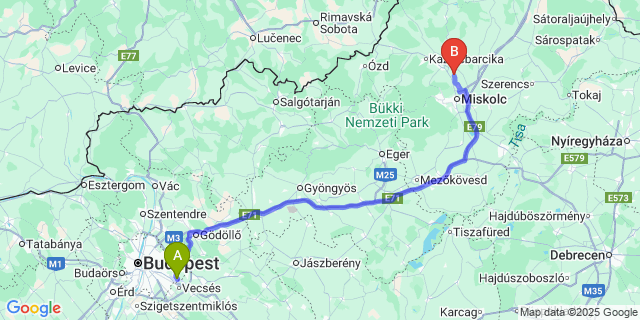Map: Budapest Airport (BUD), Ferihegy, Liszt Ferenc to Sajóecseg