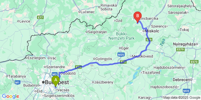 Map: Budapest Airport (BUD), Ferihegy, Liszt Ferenc to Sajókápolna
